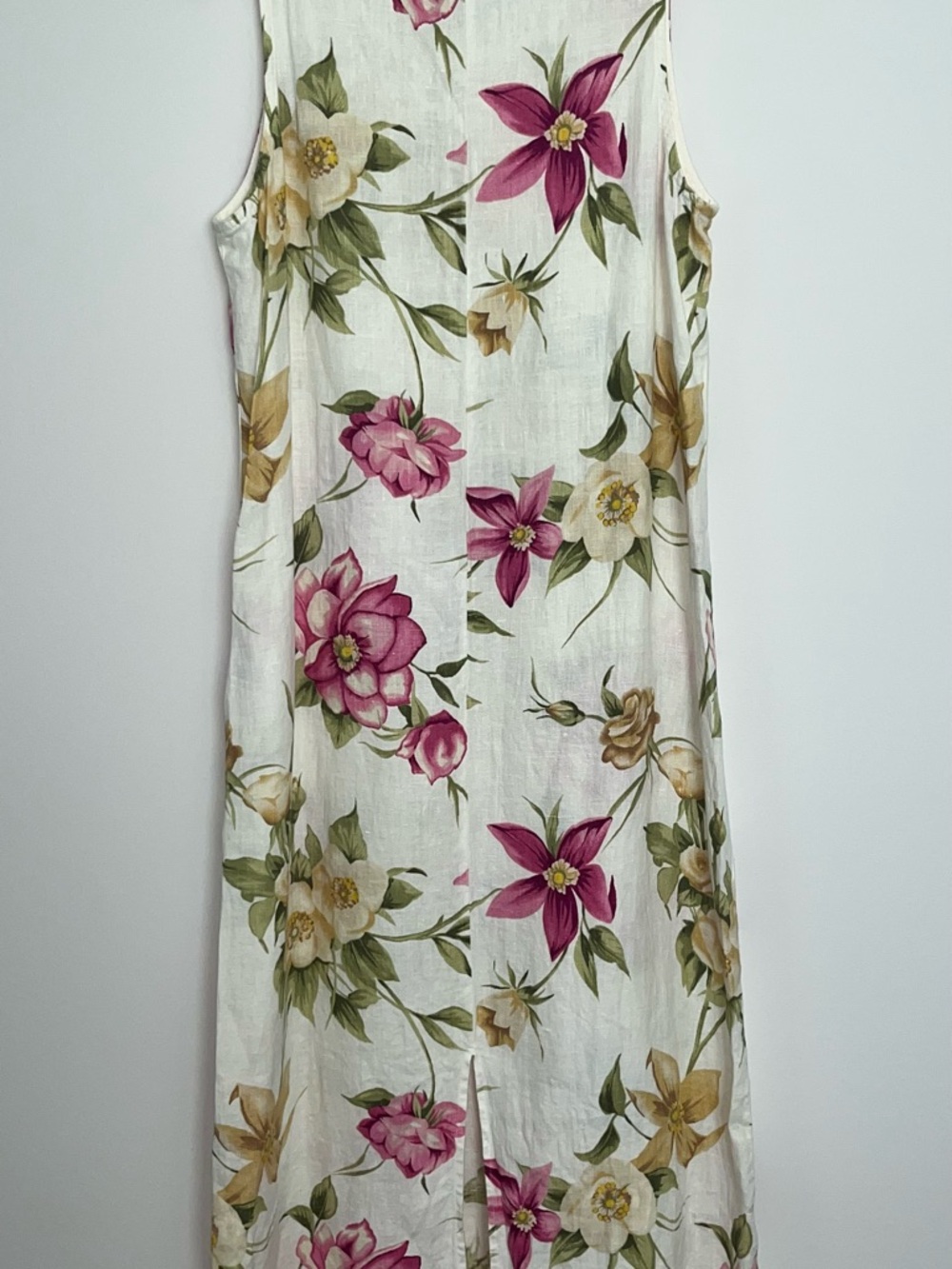 Hot Cotton 100% Linen Floral Sleeveless Maxi Dress Pink Multi Cottagecore S - Picture 9 of 11